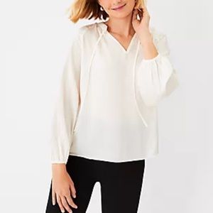 New Ann Taylor Tie Neck Tunic Blouse in Winter White Size XL